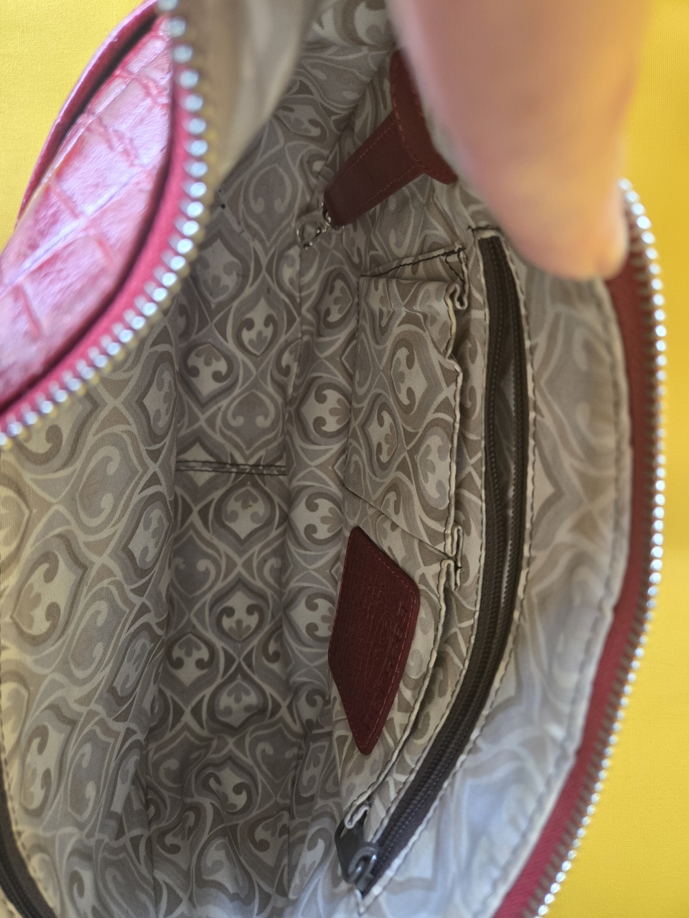 Brighton Croc-Embossed Shoulder Bag in Deep Wine - Picture 11 of 12